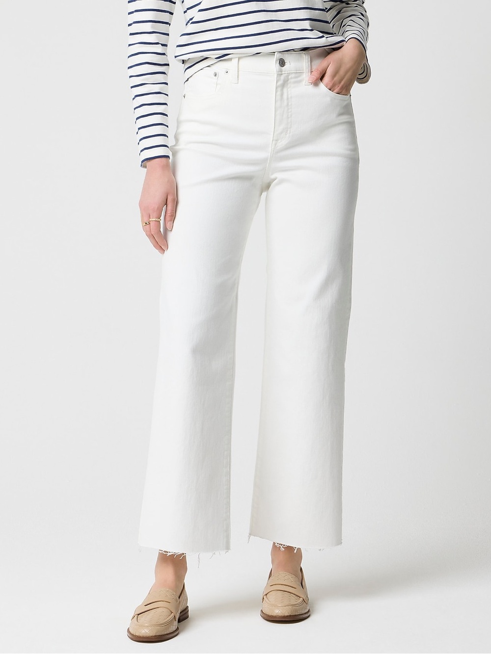 NWT J. Crew Factory Wide-leg cropped jean in all-day stretch Seashell White